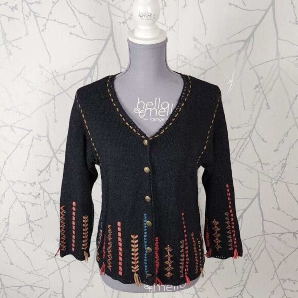 Icelandic Designs 60% Silk Blend Knit Artsy Embroidered Cardigan